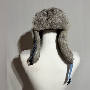 Paul Leinburd By Crown Cap Sz 9 S-M Rabbit Fur Trimmed Blue Trapper Aviator Hat